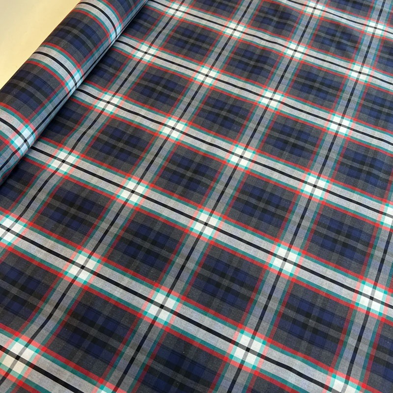 Puuvillane kangas, sinise ja punasega ruudumustriga, laius 150 cm