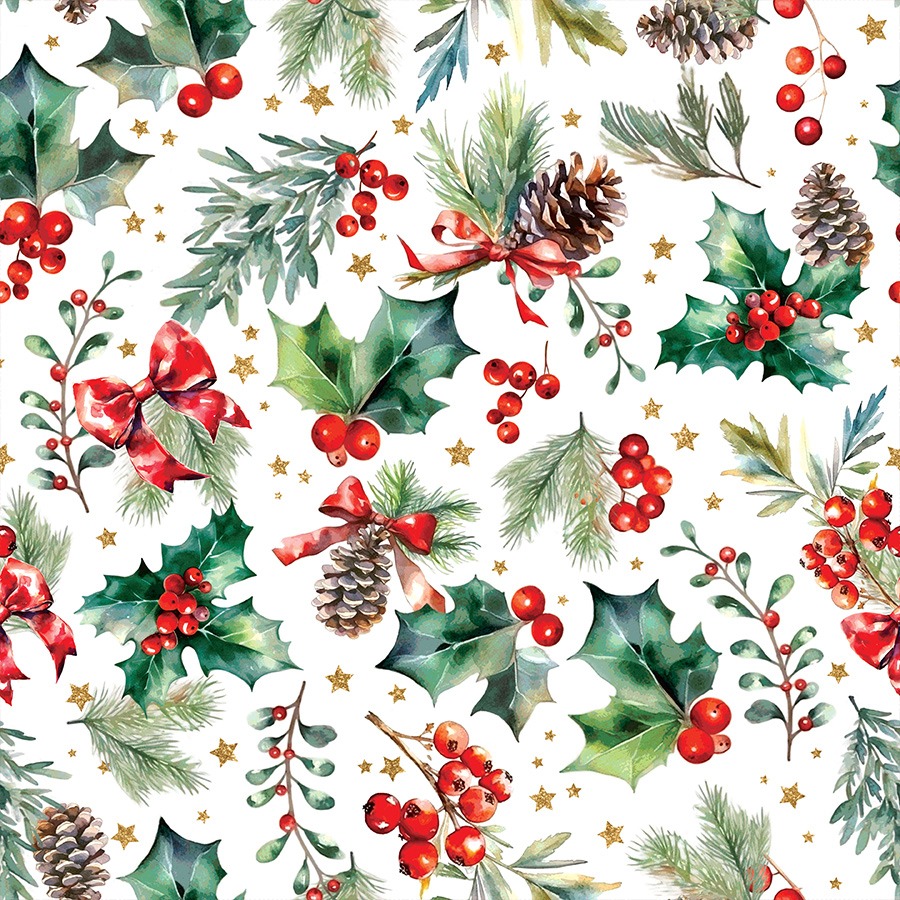 Dekoratiivriie, jõulu, veekindel, marjade, käbide, lehekestega, laius 160cm;