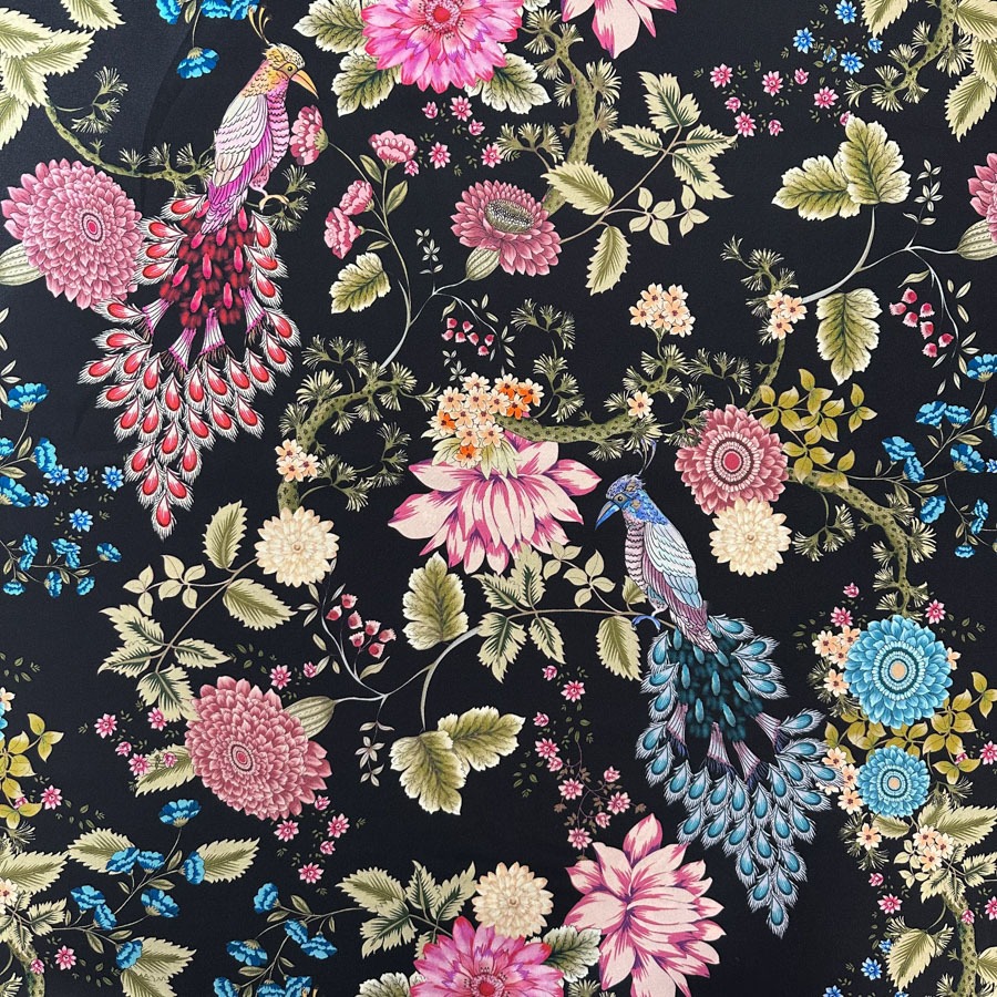 Siid twill, mustal lilled-linnud, laius