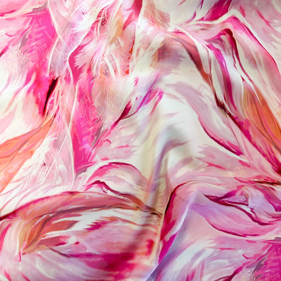 Siid stretch, roosal abstraktne muster, laius 136 cm