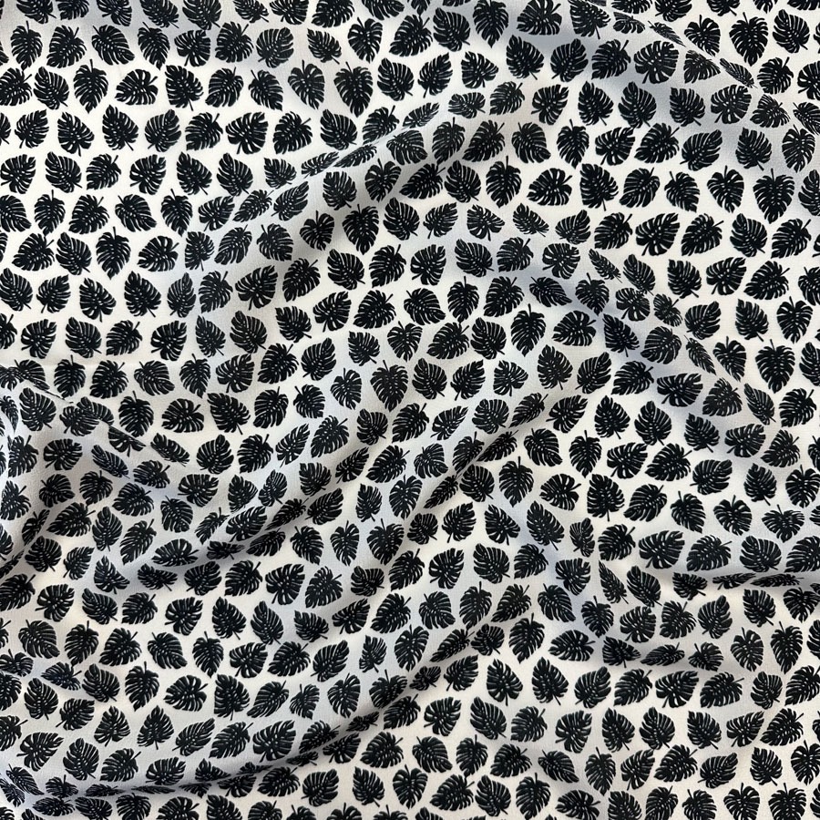 Siid, valgel väikesed mustad palmilehed, laius 135 cm