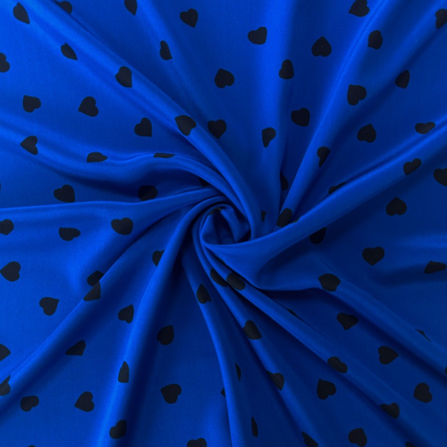 Siid, sinisel must süda, laius 137 cm