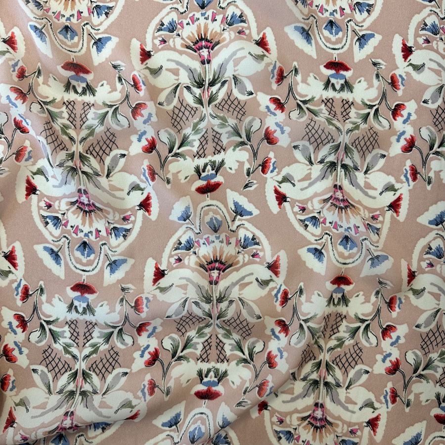 Viskoosšifoon, roosal lillornamendid, laius 134 cm