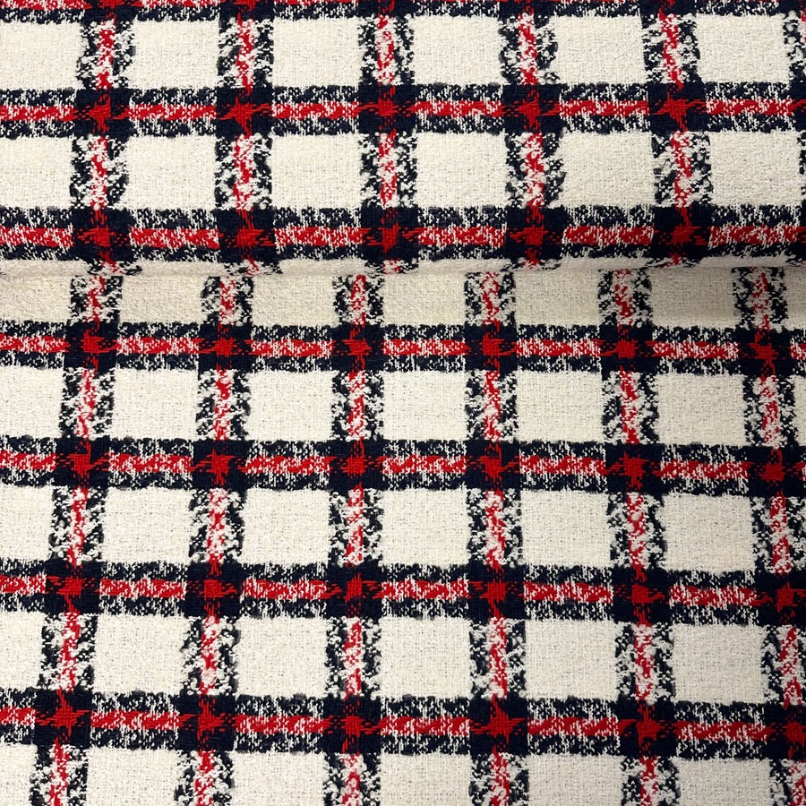 Chanel kostüümiriie, klassikaline valge-punane-sinine ruut, laius 145 cm