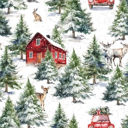 Dekoratiivriie, jõulu, veekindel, kuused ja majad, laius 160cm;