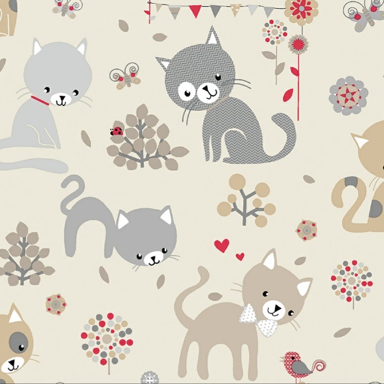 Trikotaaž kreemil väiksed kassid l.165cm/330g/jm