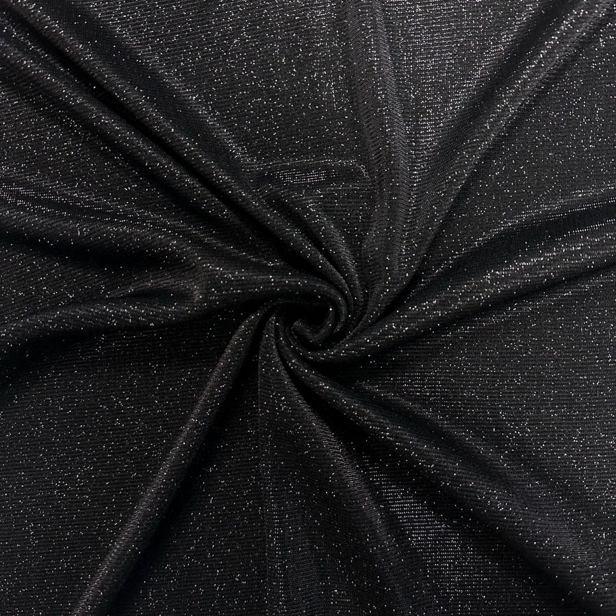 Trikotaaž sädelusega, must, laius 140 cm