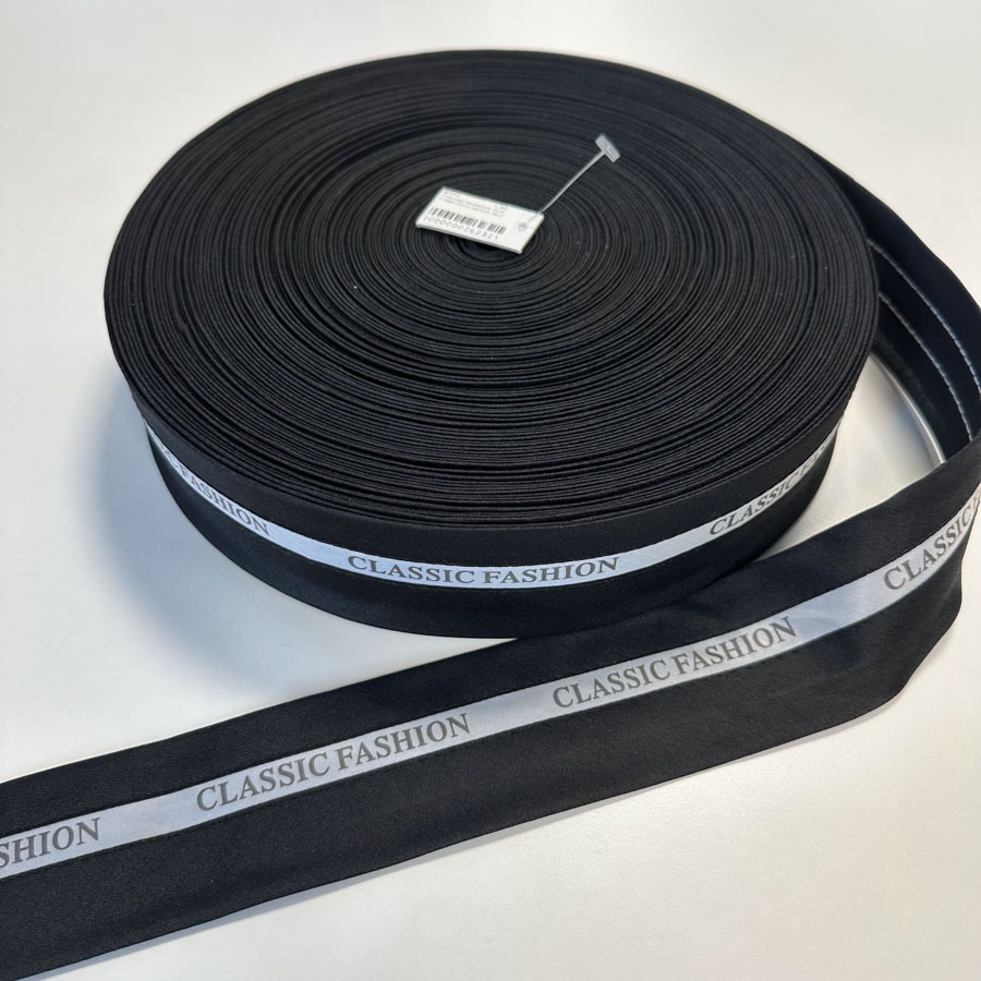 Miidripael õmmeldud, must, kirjaga Classic Fashion, laius 5cm;