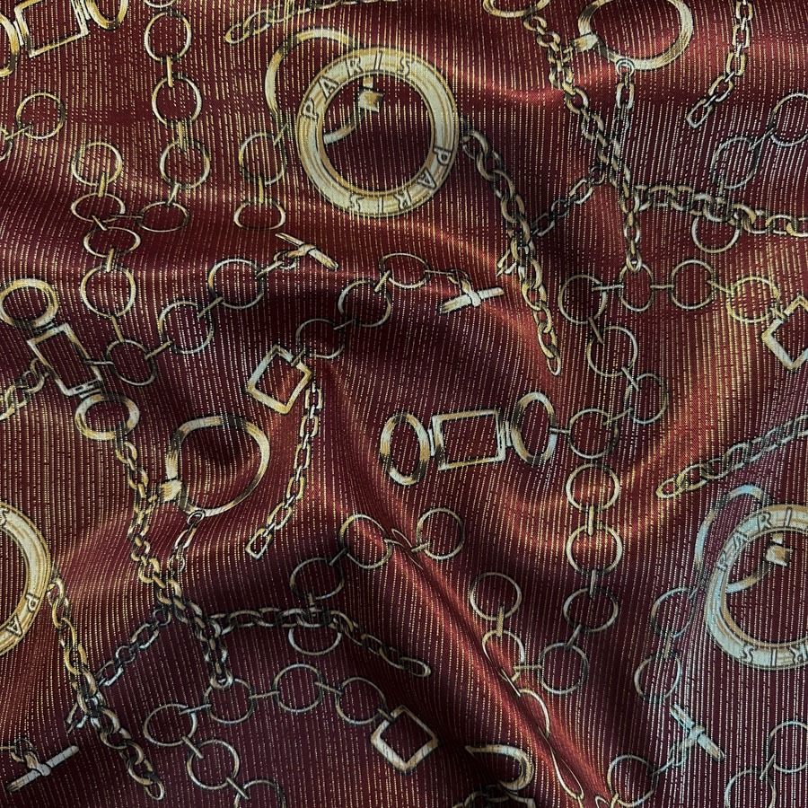 Kleidiriie ketimustriga, tumepunane kuldsega, lius 146cm