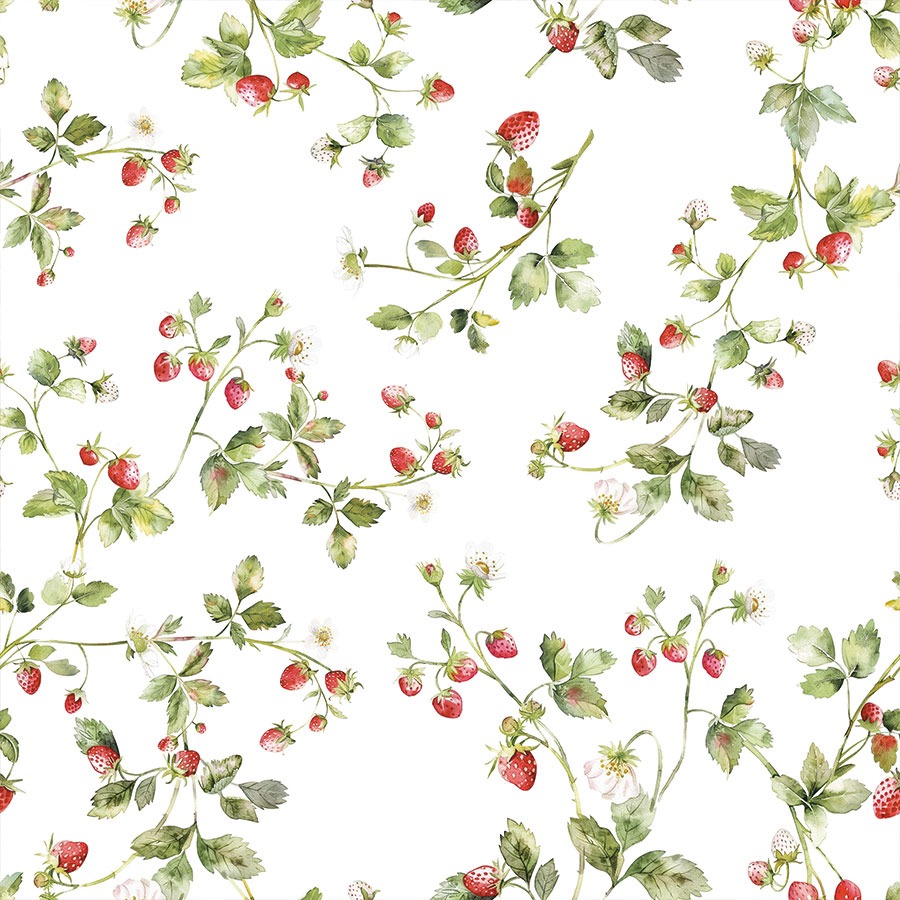 Vett hülgav laudlinakangas, valgel maasikamuster, laius 160cm