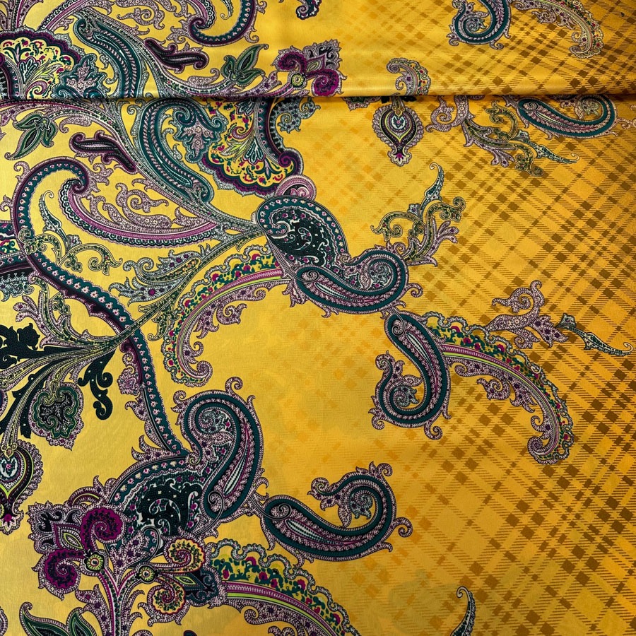 Satiin portega, kollasekirju neermustriga, laius 143cm