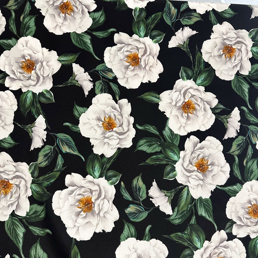 Siid stretch, mustal valge pojeng, laius 136 cm