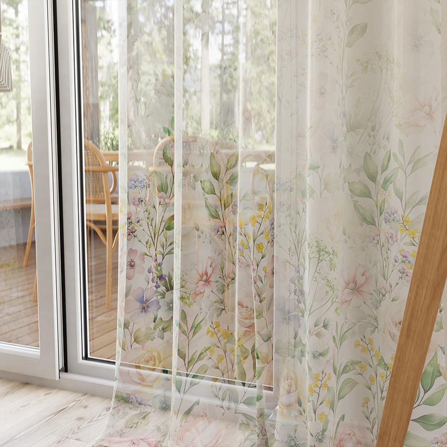 Vuaalkardinakangas trükitud, lilleporte, kõrgus 315cm