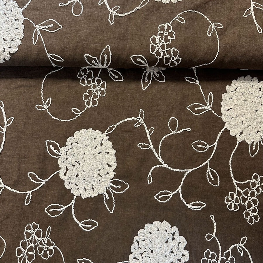 Lina-viskoosisegu kangas tikandiga, pruun, laius 135 cm