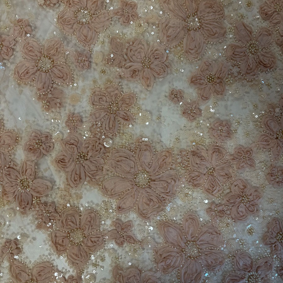 3D pits litrite ja pärlitega, roosakasbeež, laius 135 cm