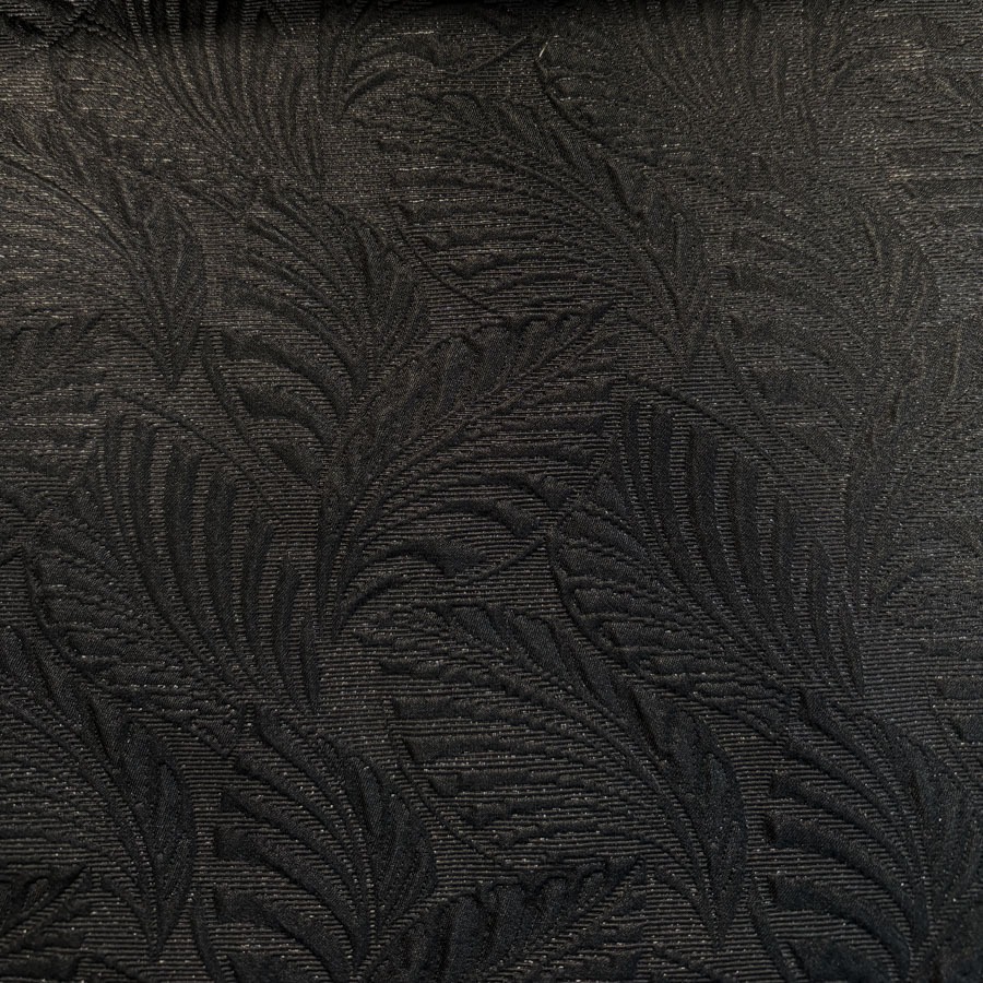 Kostüümikangas žakaarkoeline, lehemustriga, must, laius 150cm