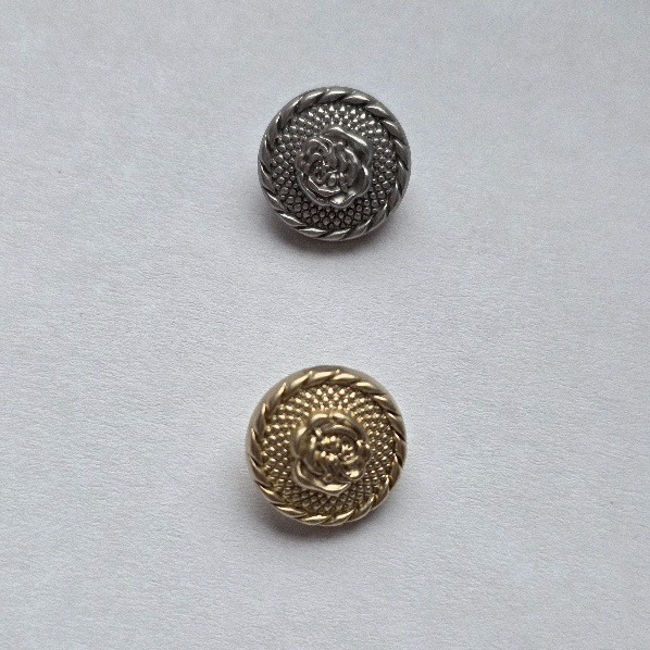 Metallnööp kannal, roosiga, 15mm, 2-s värvuses/