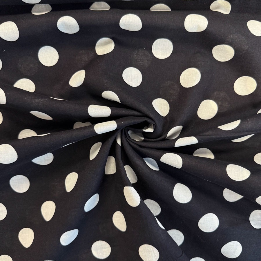 Puuvillane kangas, batist, mustal valge täpp, laius 140cm