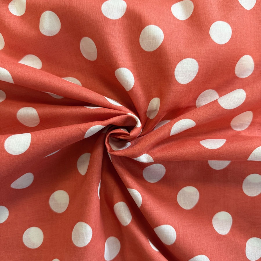 Puuvillane kangas, batist, oranž valge täpp, laius 140cm