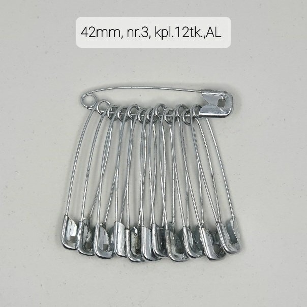 Haaknõelad 42mm (nr.3), kpl. 12tk, hõbedased(NI)