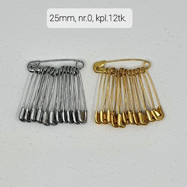 Haaknõelad 25mm (nr.0), kpl. 12tk, kuldsed(ME)