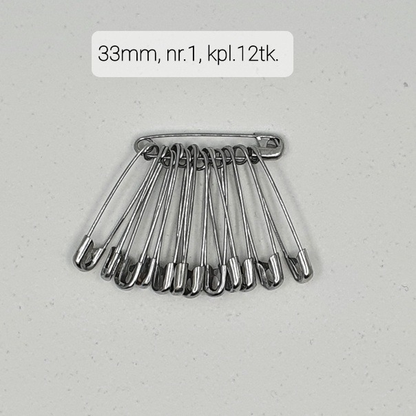 Haaknõelad 33mm (nr.1), kpl. 12tk, hõbedased(NI)