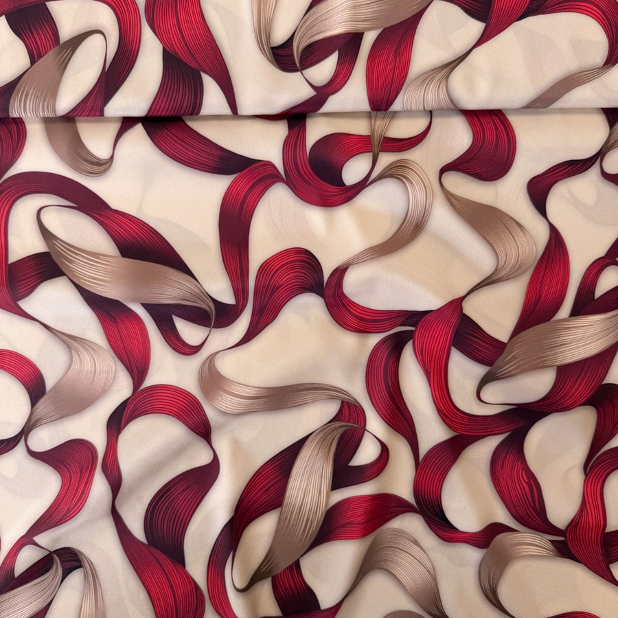 Siid stretch, beezil looklev punane muster, laius 138 cm