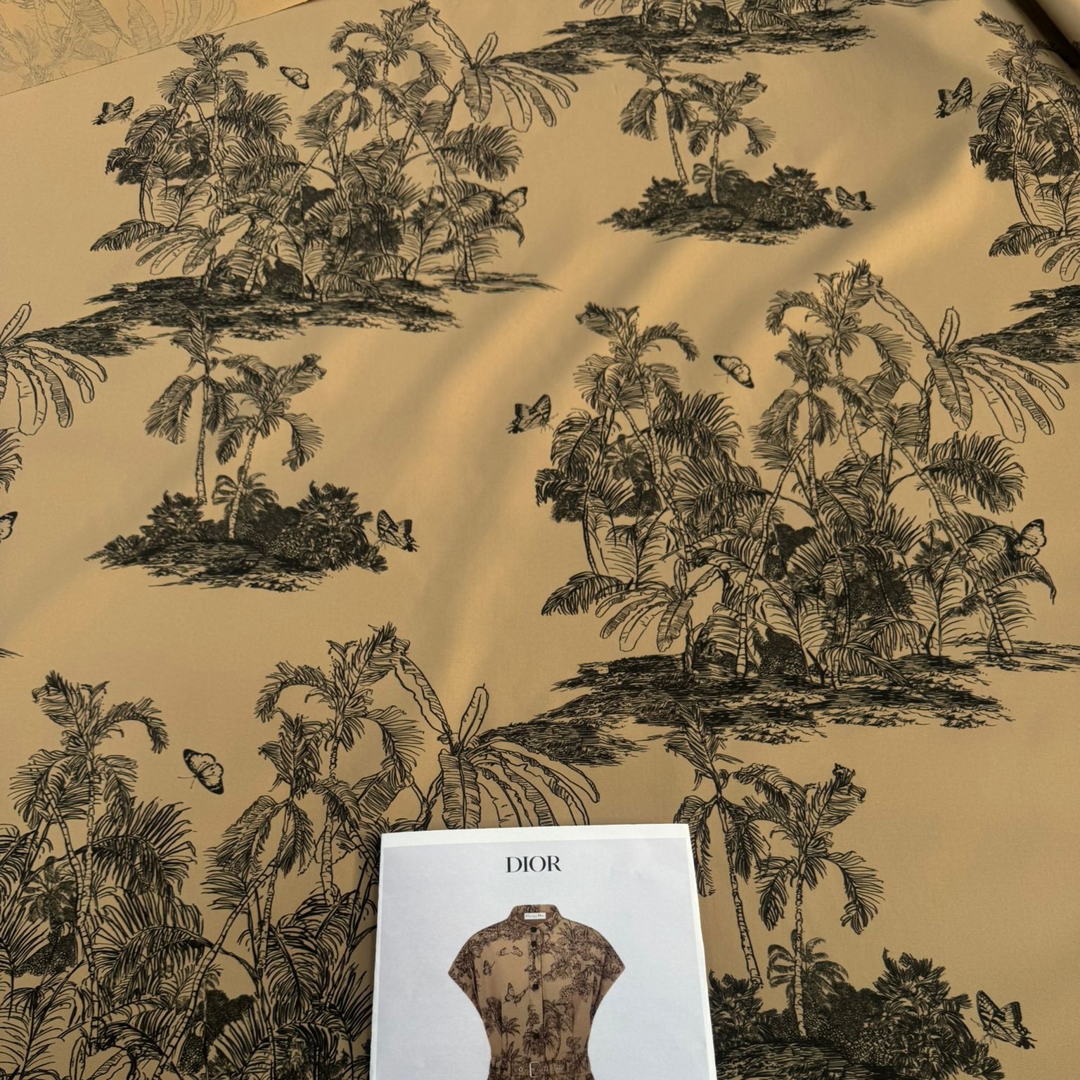 Siid stretch, leopardimuster ja palmid, laius 140cm