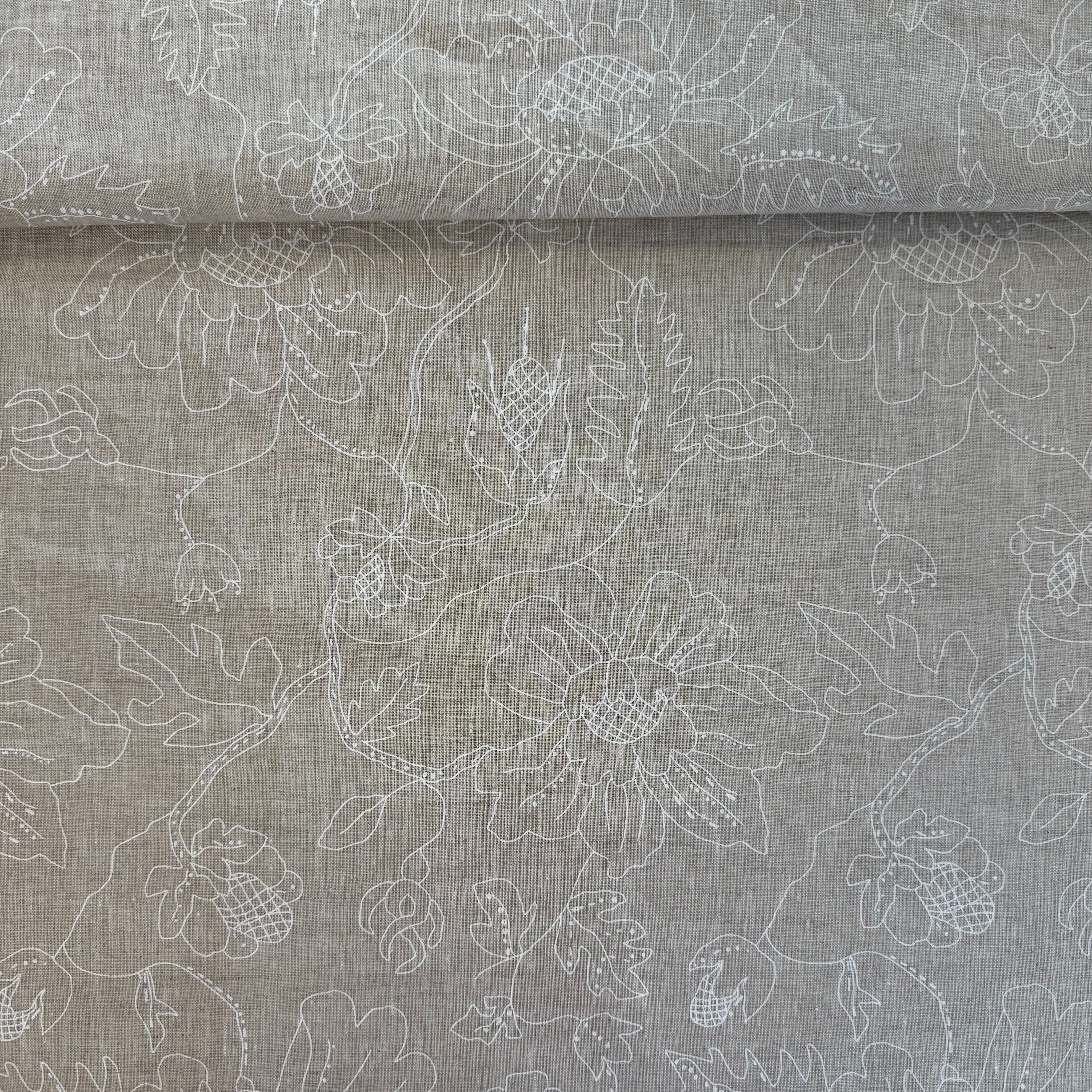 Linane, trükitud valge lillekontuuriga, laius 144cm