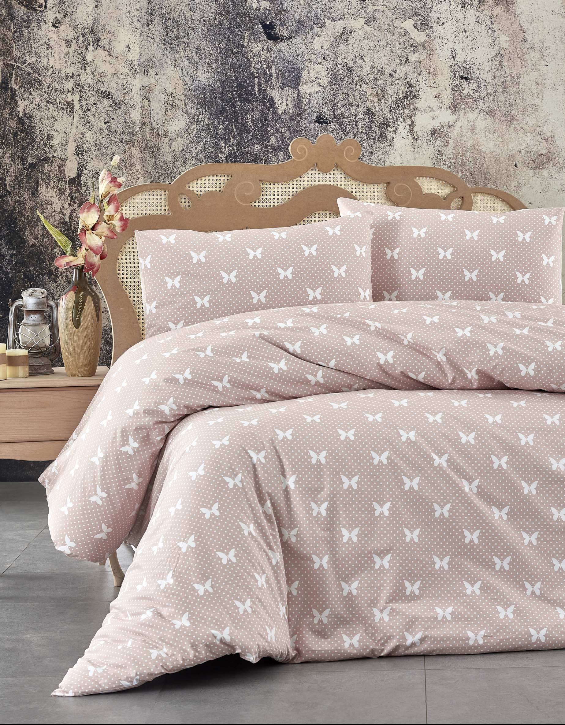 Voodipesukangas vanaroosad liblikad ja täpid, l.240cm, 100% puuvill, Ranforce