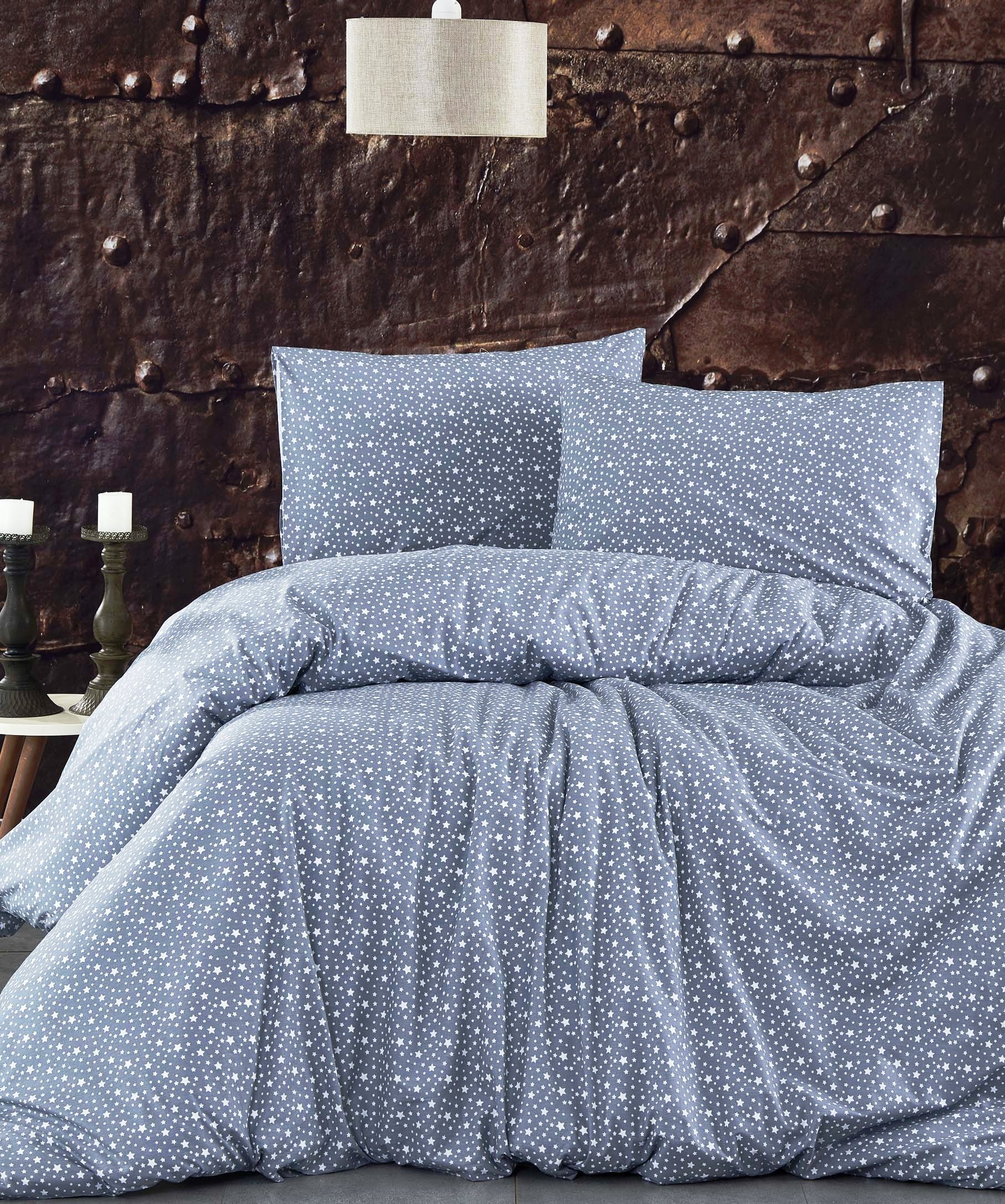 Voodipesukangas hallil valged tähekesed, l.240cm, 100% puuvill, Ranforce 1206-31