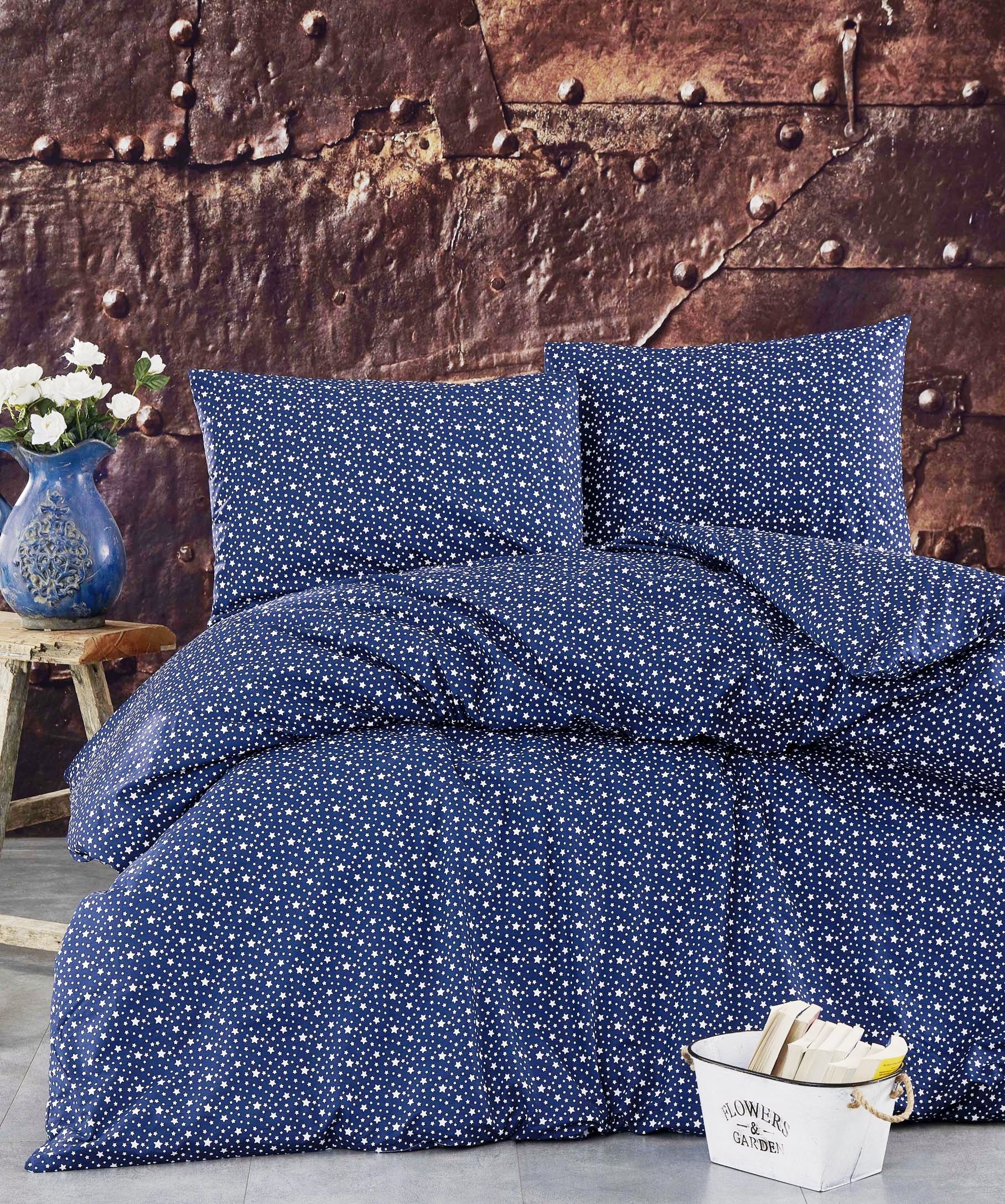 Voodipesukangas tumesinisel valged tähekesed, l.240cm, 100% puuvill, Ranforce 1206-30