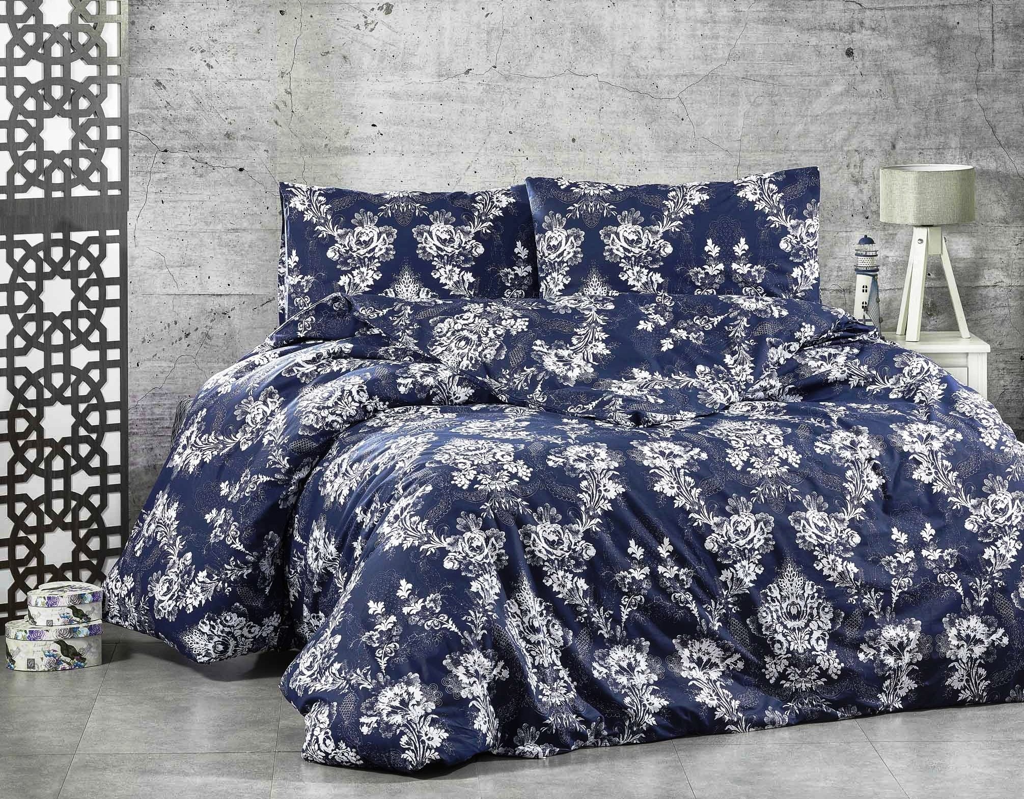 Voodipesukangas, t.sinisel valge ornament, l.240cm, 100% puuvill, Ranforce 1325-1