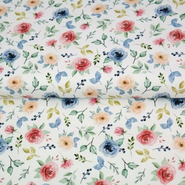 Trikotaaž väikese roosimustriga, l. 150 cm, OEKO-TEX