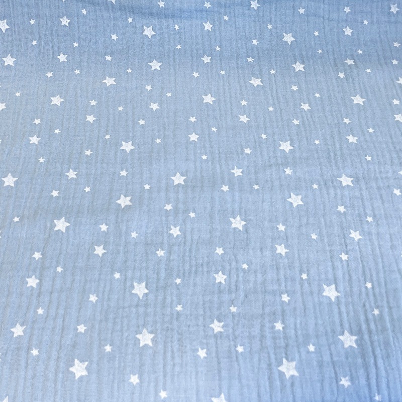  Musliin tähekesemuster, gofr. 2-kordne, helesinisel / ZETUS GLACIER, 130g/m2, oeko-tex